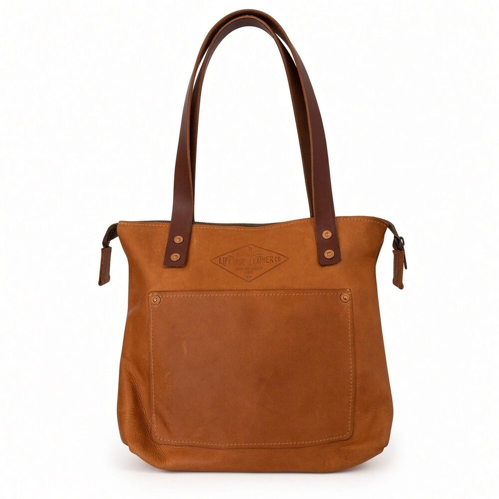 Classic Tan Leather Tote with Dark Brown Handles